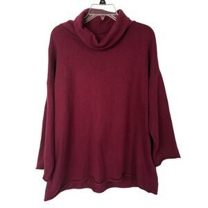Eileen Fisher Cashmere Blend Cowl Neck Sweater Women's Lg Maroon Organic Cotton